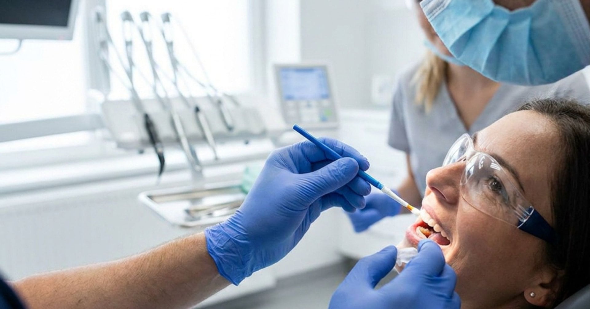Cheltenham dentist applying fluoride treatment for sensitive teeth