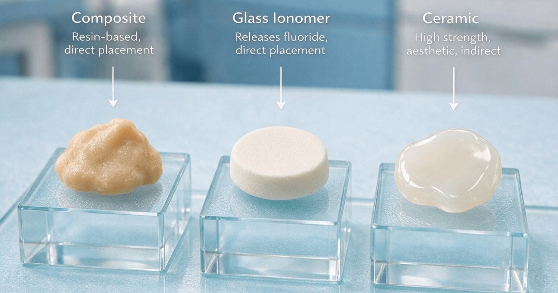 Comparison of composite, glass ionomer, and ceramic filling materials